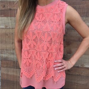 NWT Coral lace layered tank top. Boutique closeout sale